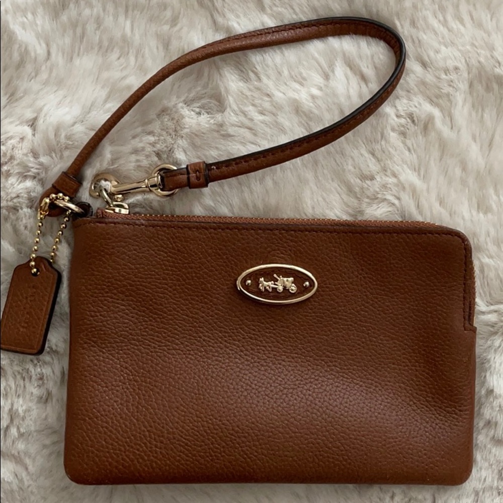 Coach Leather Wristlet Wallet Brown